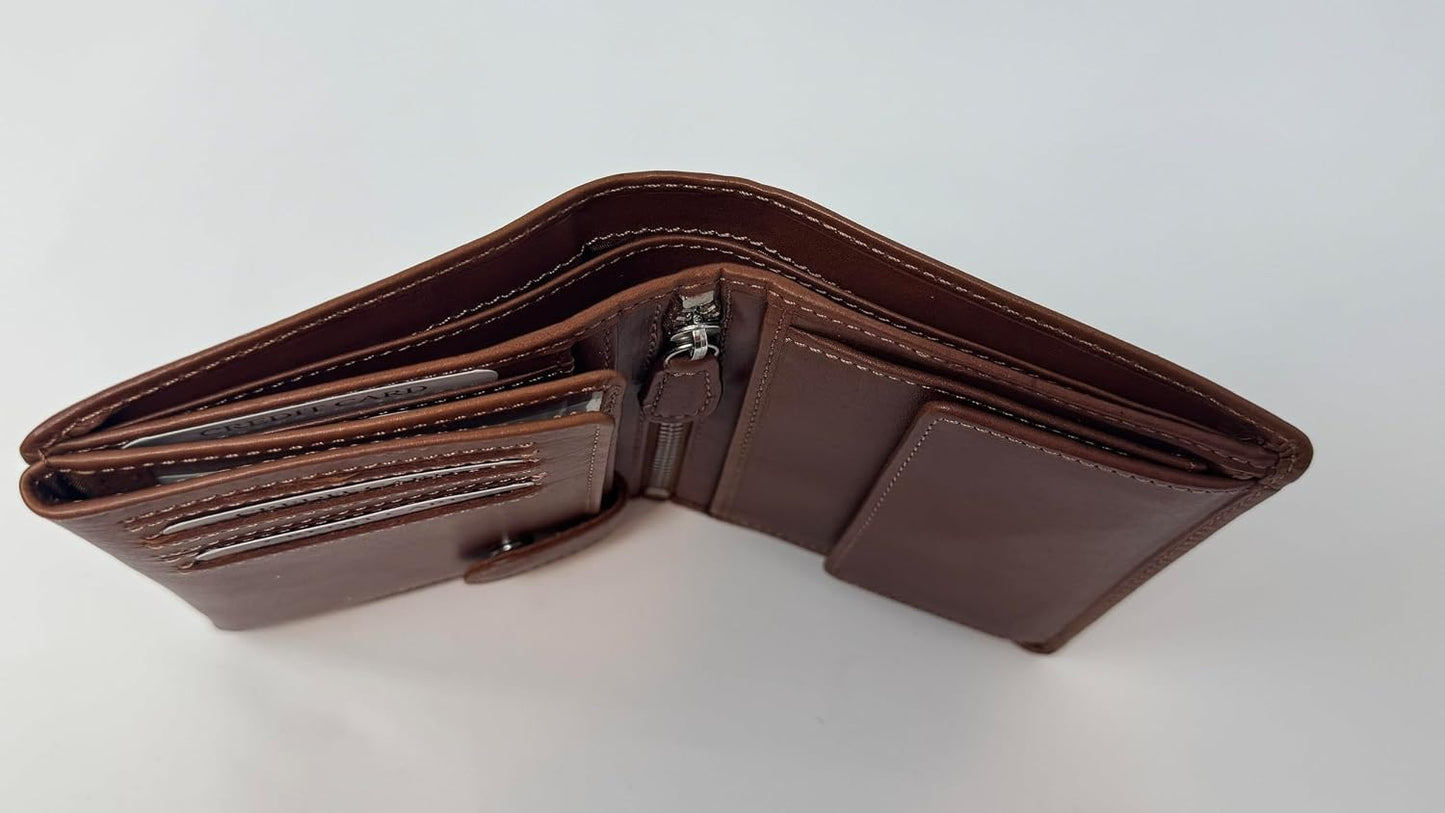 DiLoro Cartera plegable de cuero genuino de grano completo para hom...