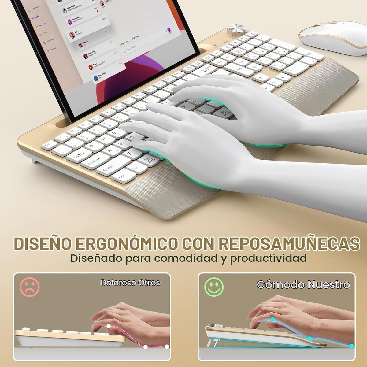 JOYACCESS Combo ergonómico de teclado y mouse inalámbricos, teclado...