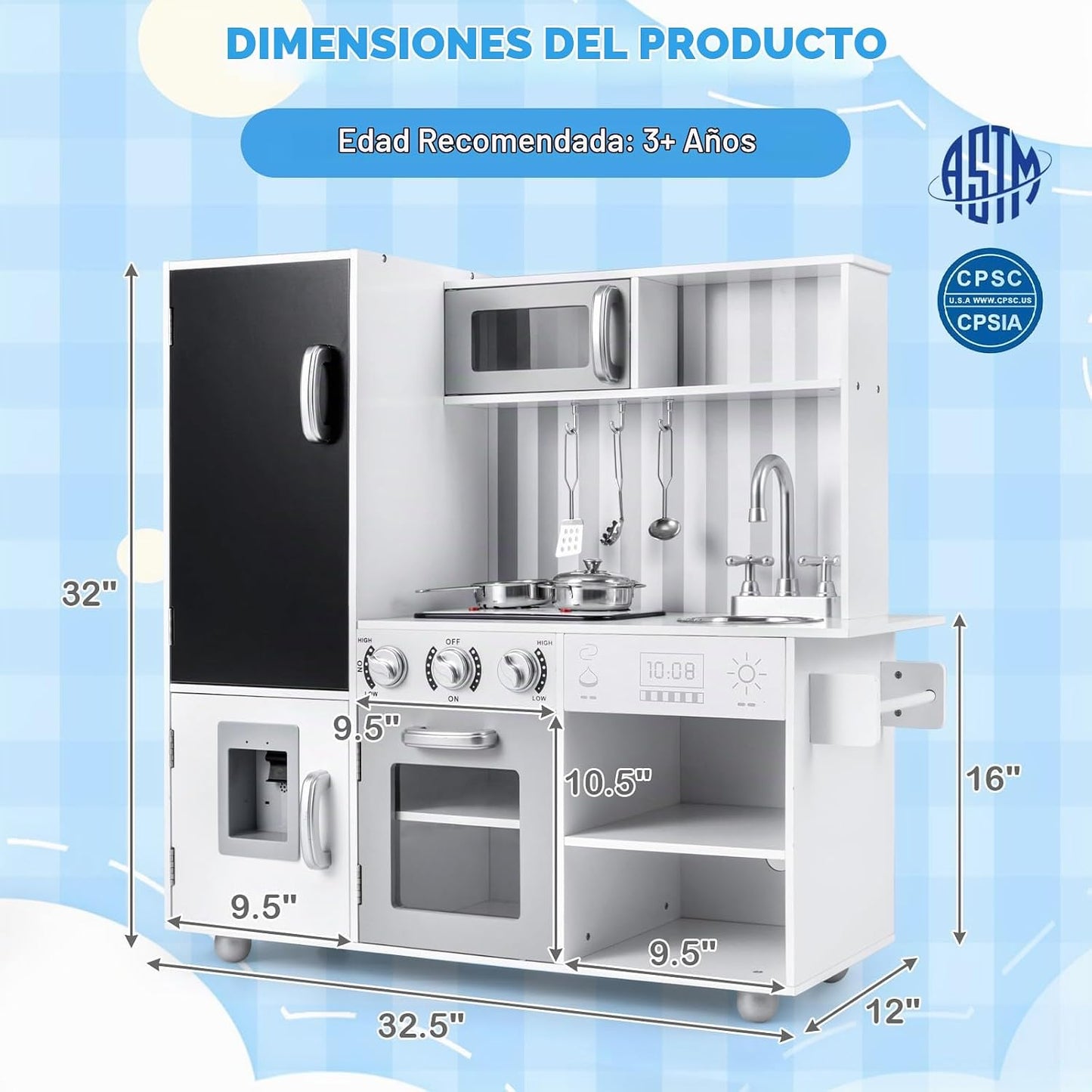 Costzon Juego de cocina para niños, juego de cocina de chef de made...