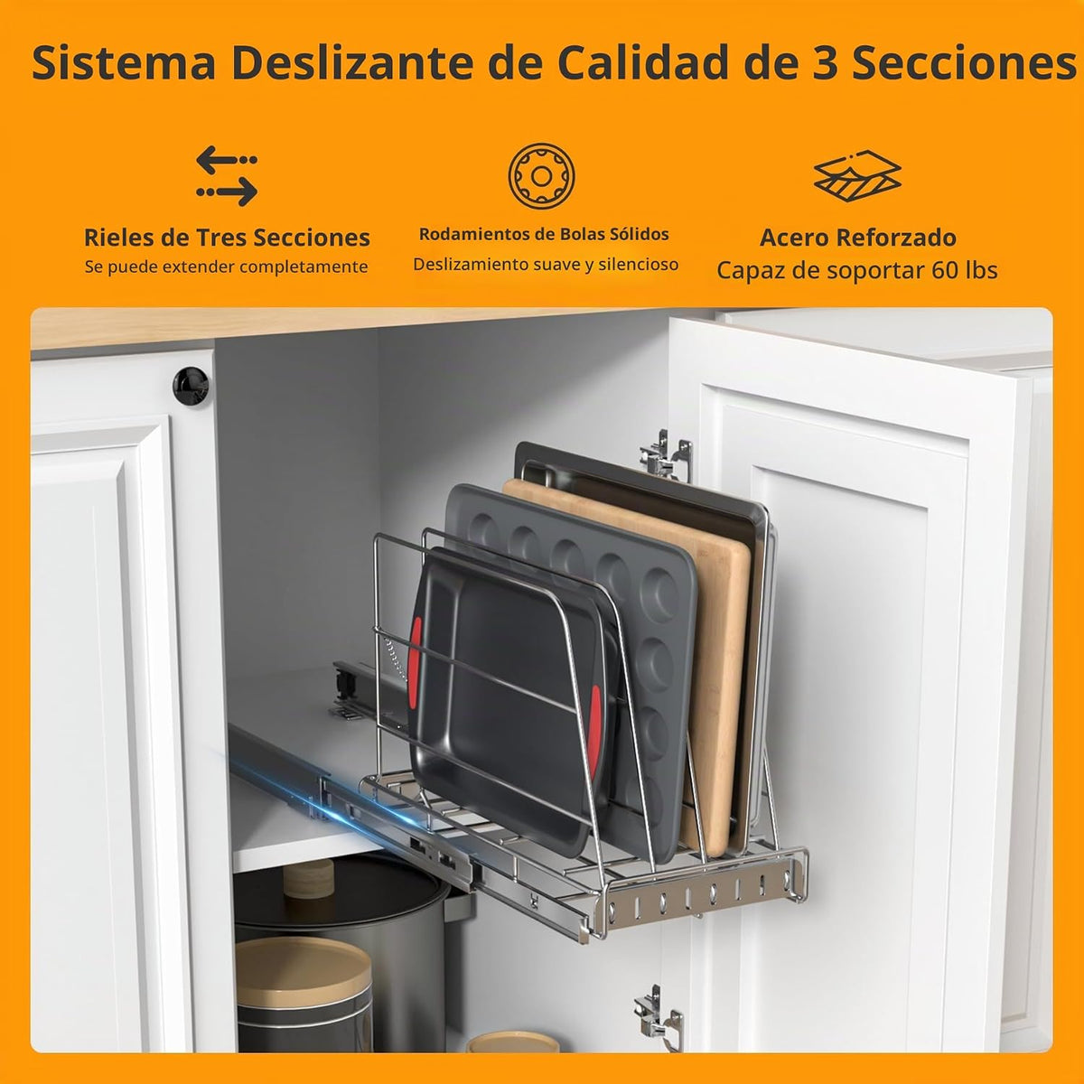 Organizador de gabinete extraíble para tabla de cortar, bandeja de...