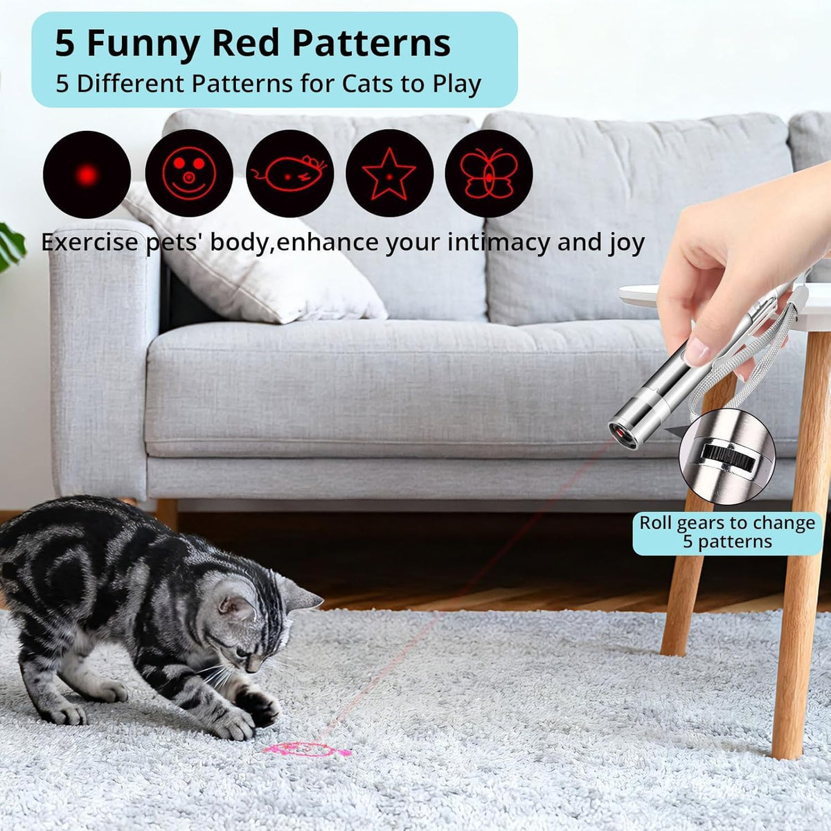 Waputne Juguete para gatos, recargable por USB, 3 modos de luz, 5 p...