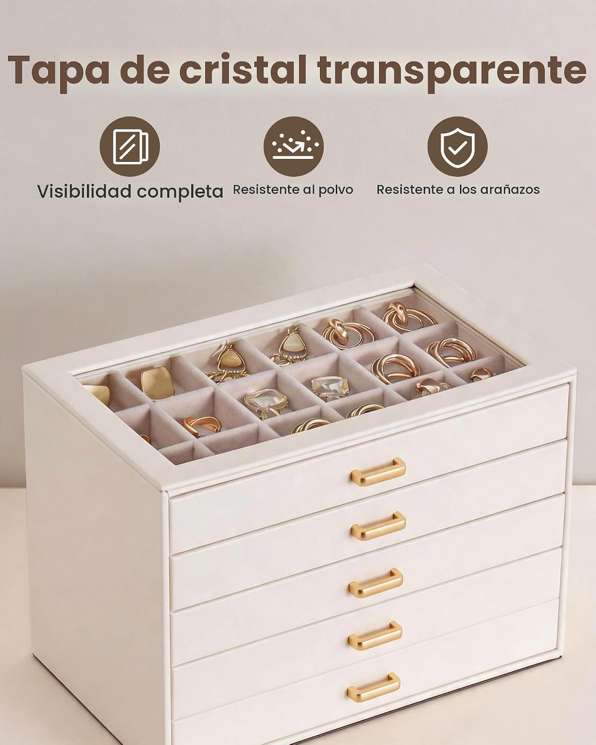 Organizador de pendientes Lolalet, joyero con tapa transparente -Be...