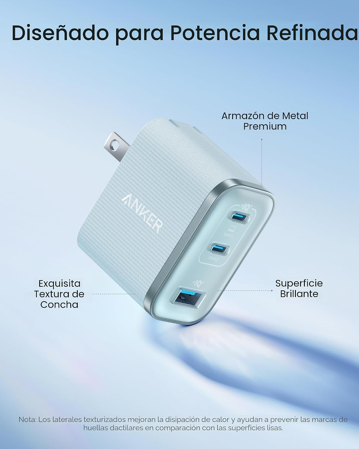 Anker Cargador rápido Nano 70W Max de 3 puertos USB C, cargador tip...