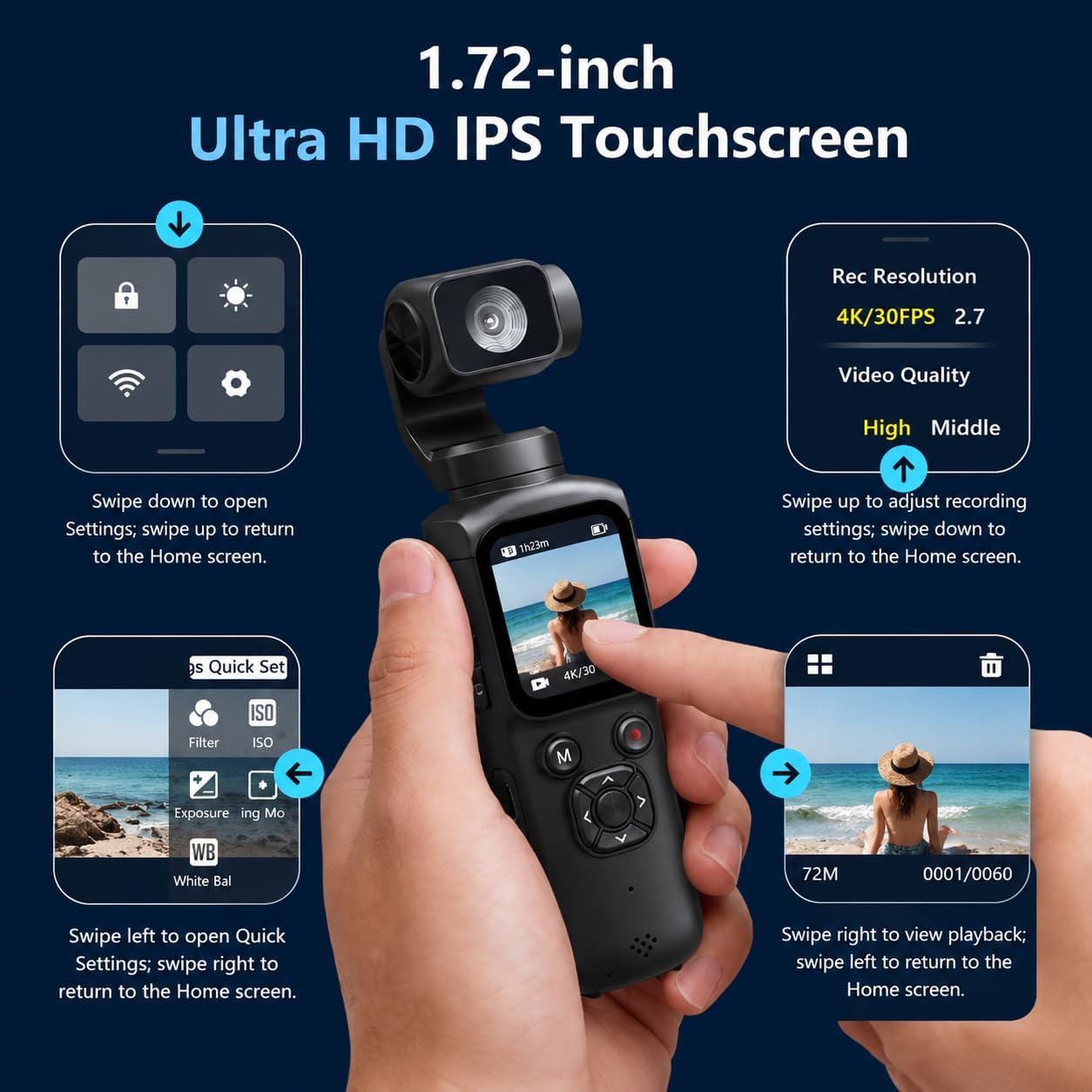 VETEK Cámara de vlogging 4K, cámara digital de bolsillo de 75MP con...