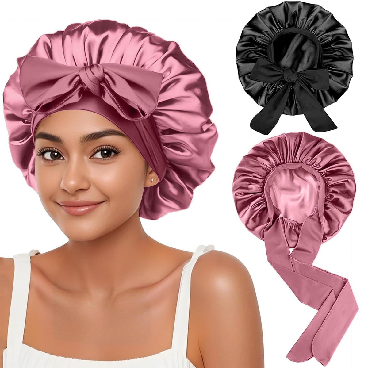 2 piezas de gorro de seda satinada para dormir para mujeres, gorro...