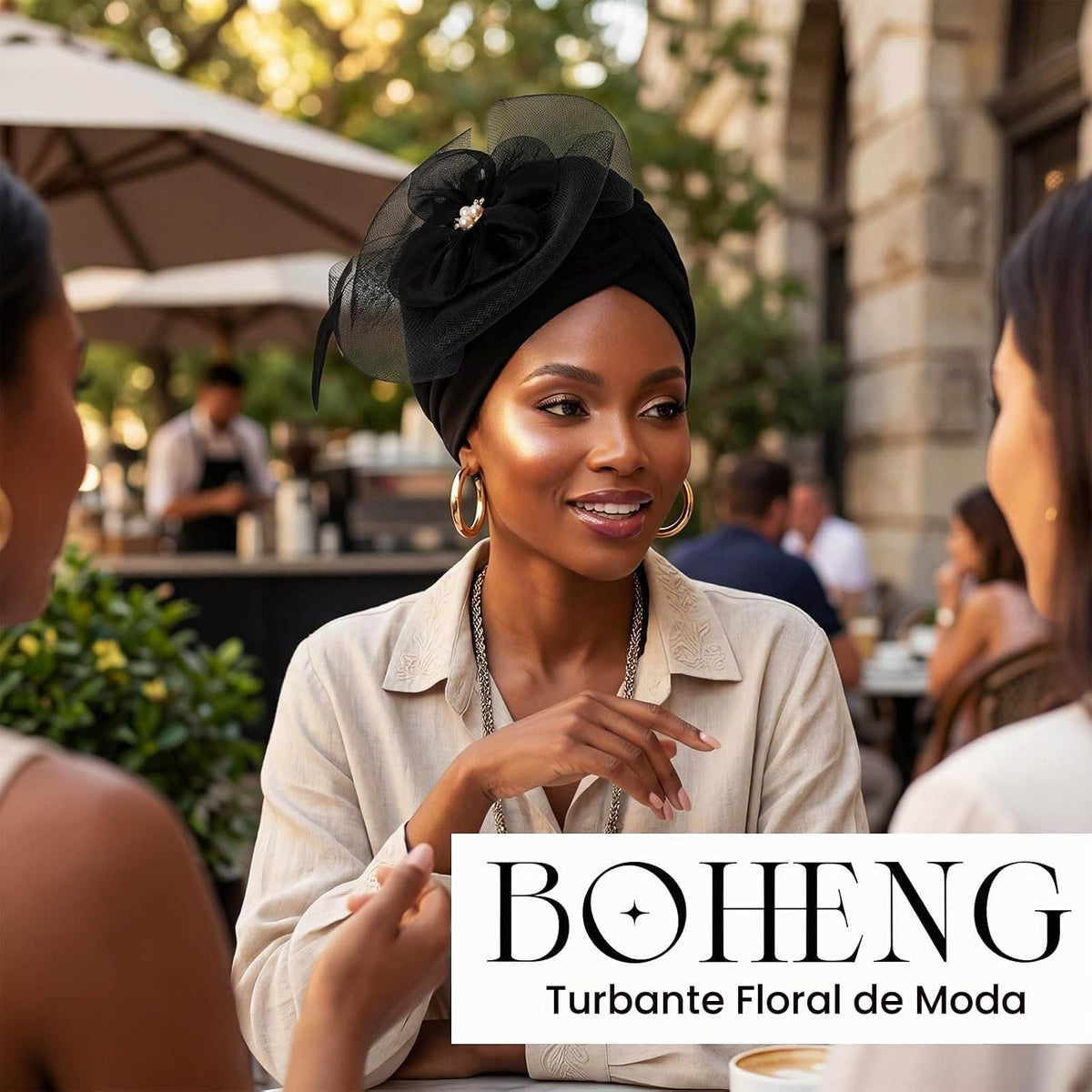 Bohend Gorro turbante con diamantes de imitación de flores, nudo de...