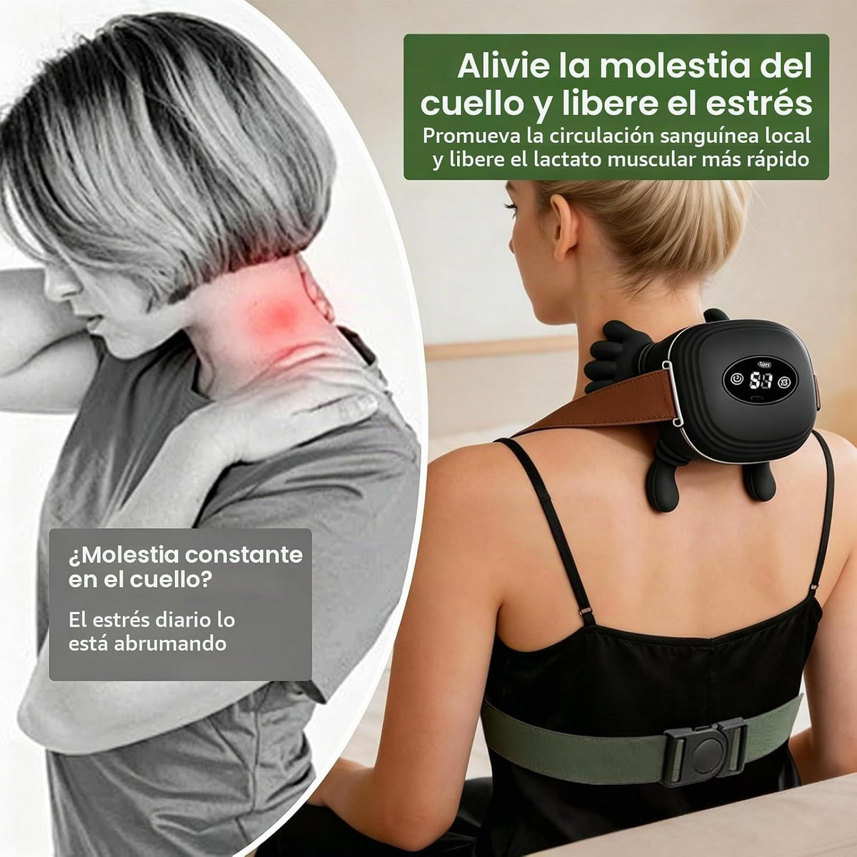 Sriolr Masajeador de cuello con calor, masajeador inalámbrico 4D de...