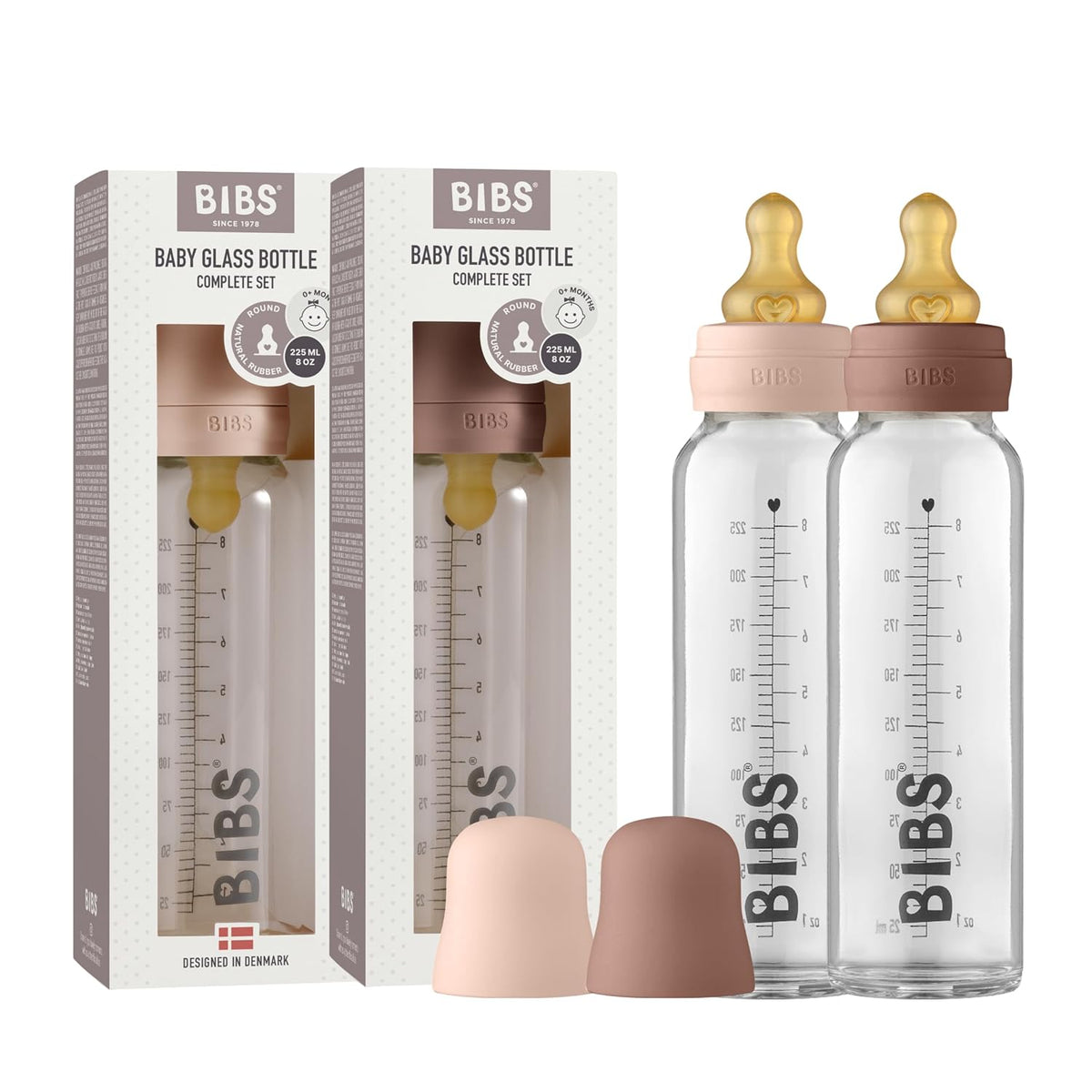 BIBS Botella de vidrio, 7.6 oz, paquete de 2, rubor\/marmota | Vidr...