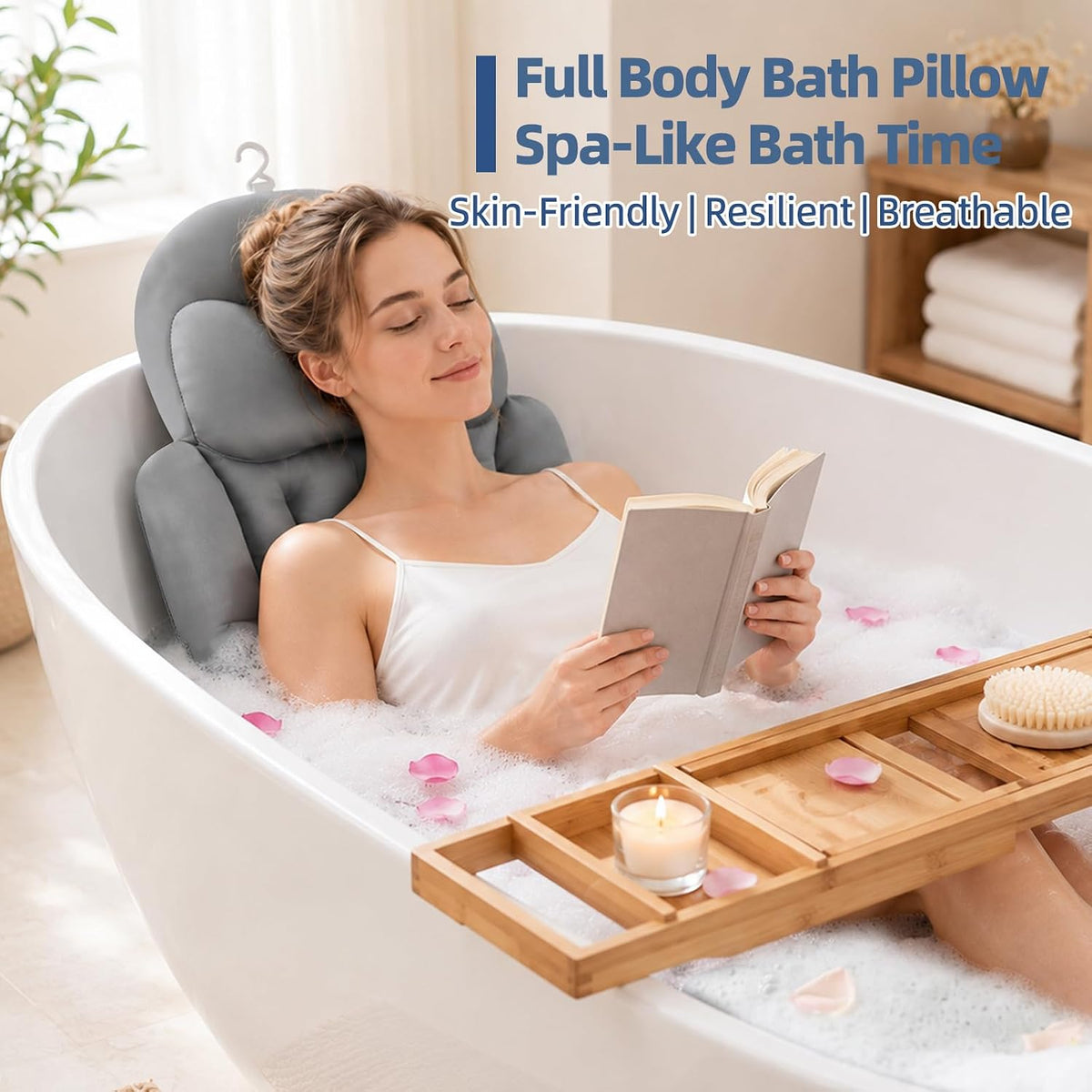 JUOIFIP Almohada de baño de cuerpo completo para bañera, soporte er...