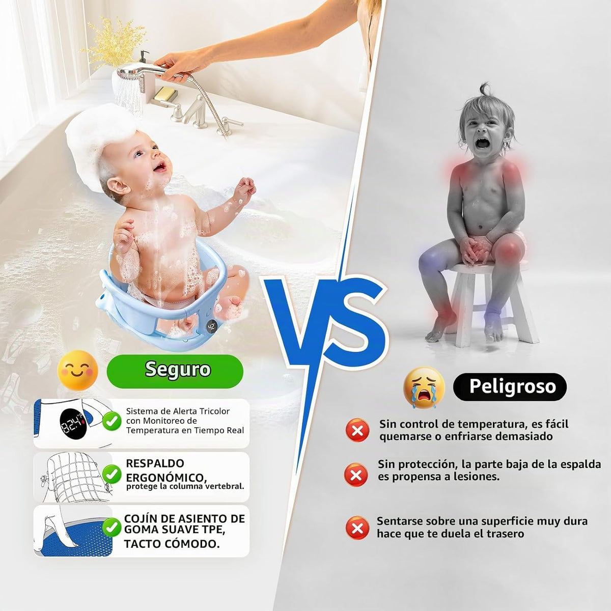 Asientos de baño para bebés sentados, silla de baño para bebés dura...