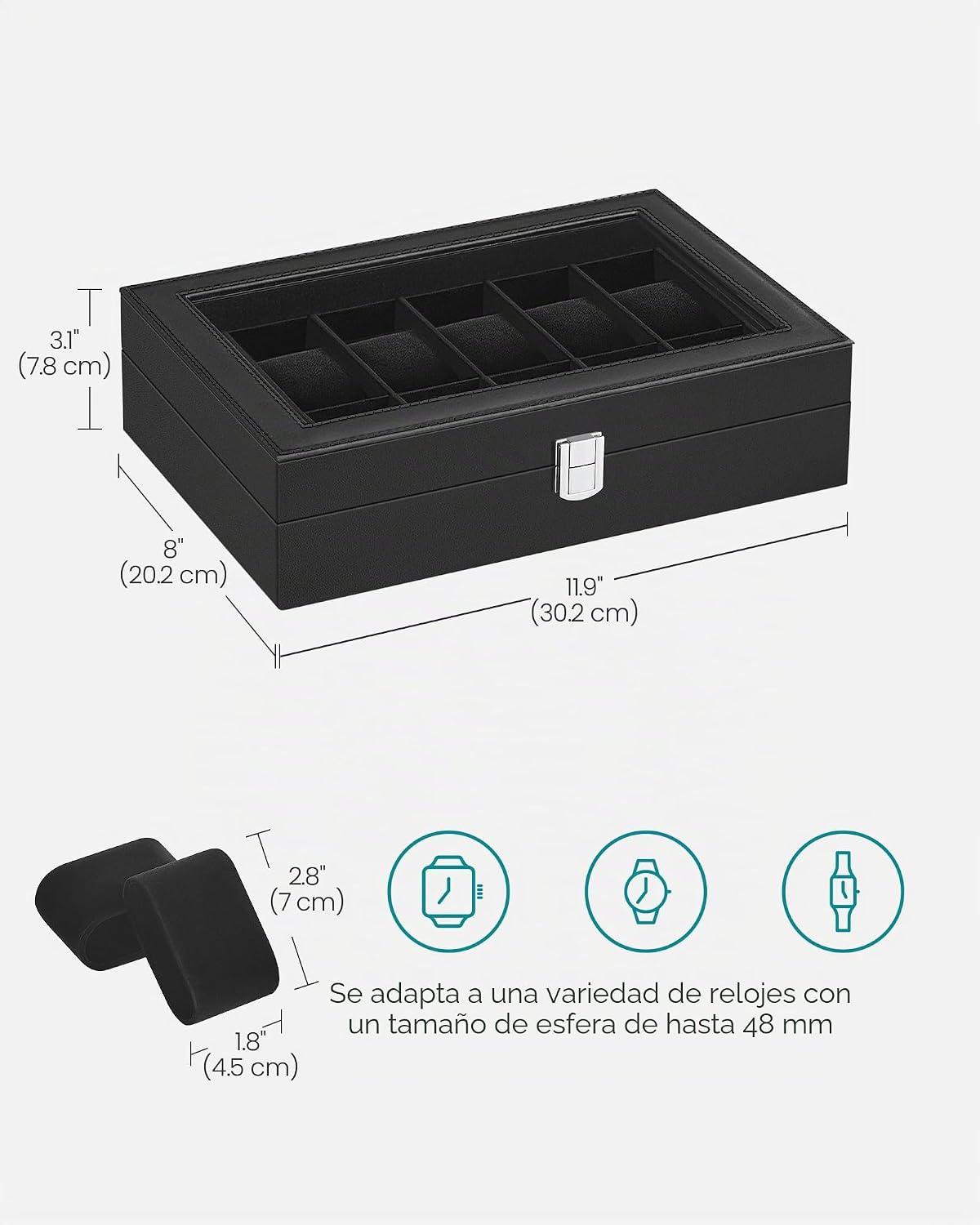 SONGMICS Caja de reloj, caja de reloj de 12 ranuras con tapa de vid...