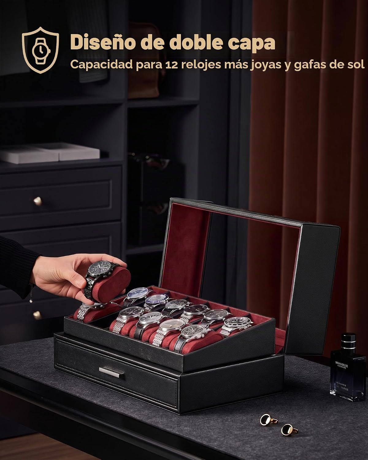 ProCase Caja de reloj para hombre, 12 ranuras para reloj, soporte p...