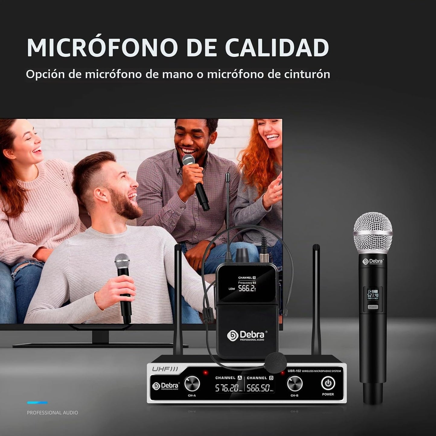 D Debra Sistema de Micrófono Inalámbrico UHF UBR-102 con Micrófonos...