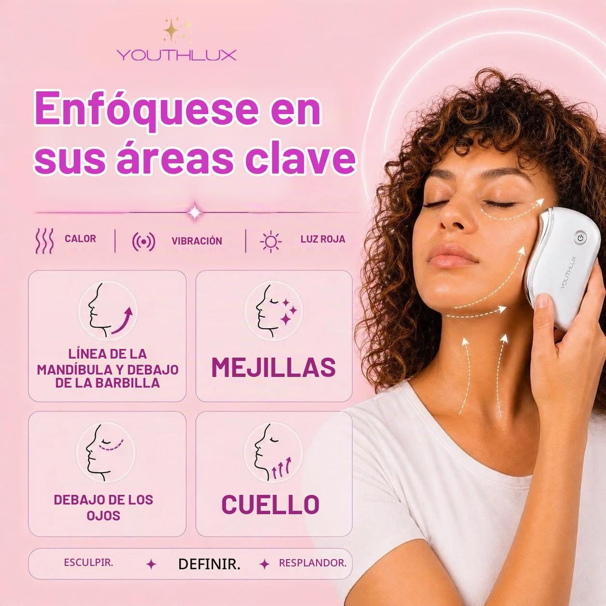 YOUTHLUX ProSculpt - Masajeador facial Gua Sha calentado, herramien...