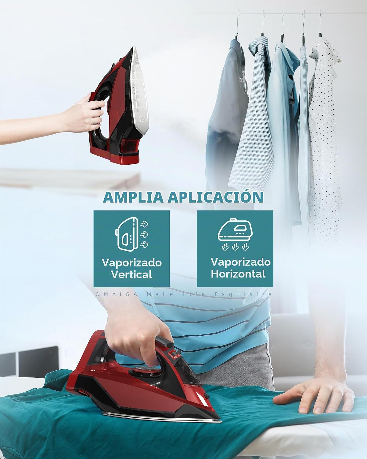 OMAIGA - Plancha de vapor de 1500 W, plancha de vapor profesional p...