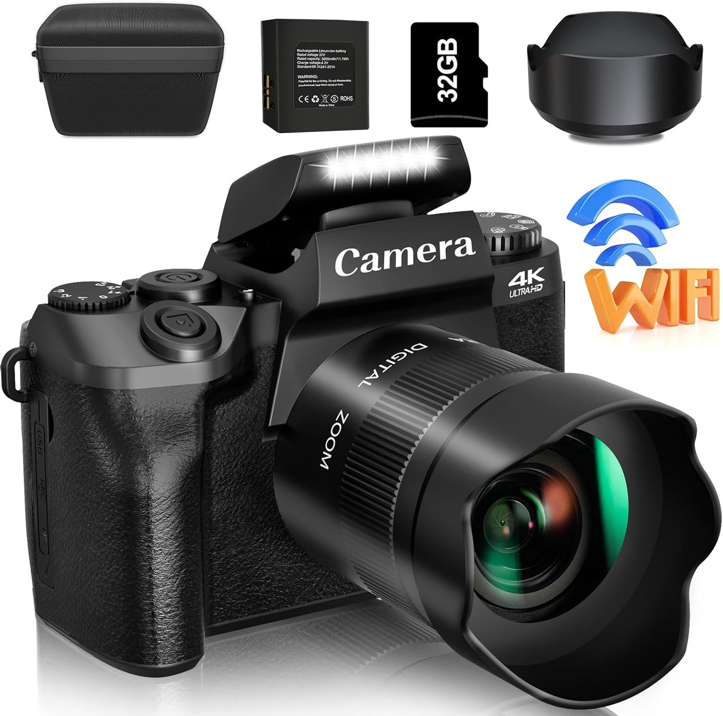 Saneen Cámara digital, cámaras 4K para fotografía y video, cámara d...