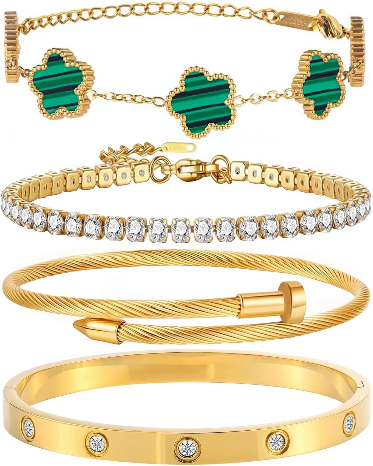 GIVCHO - Juego de pulsera y brazalete de clavos bañados en oro de 1...