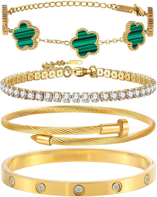 GIVCHO - Juego de pulsera y brazalete de clavos bañados en oro de 1...