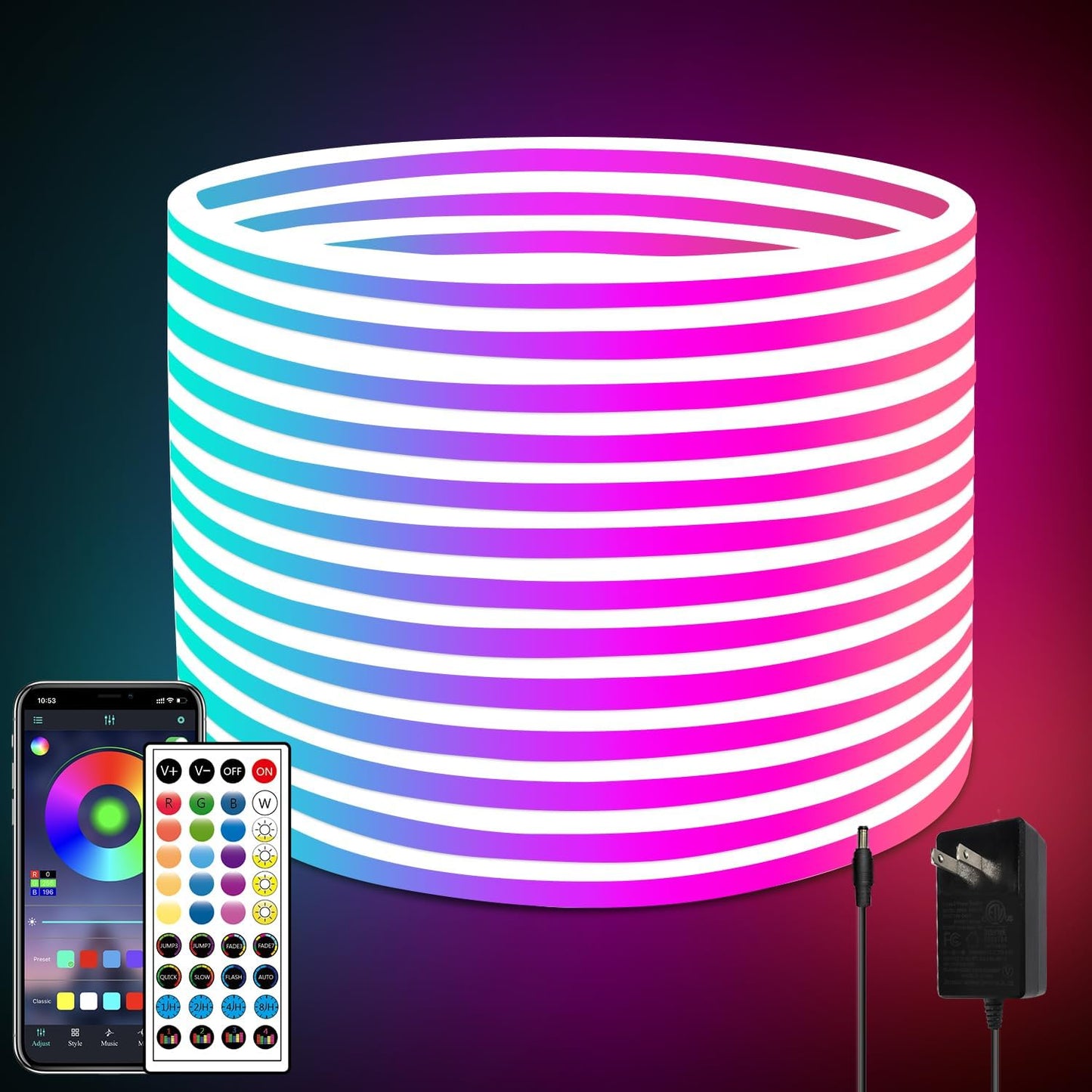 segrass - Tira de luces LED impermeables de 66 pies con control rem...
