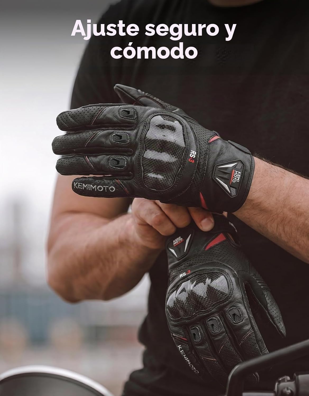 KEMIMOTO Guantes de Cuero de Piel de Oveja para Motocicleta para Ho...