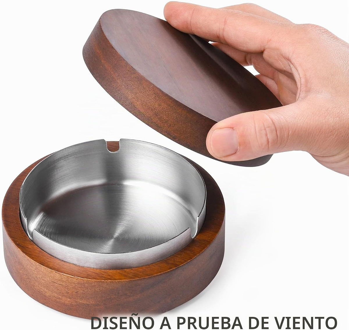 Cenicero de madera con tapa para fumadores, forro de acero inoxidab...