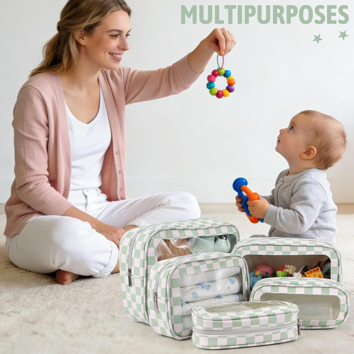 Juego de 5 bolsas organizadoras para pañales, bolsa de aseo aprobad...