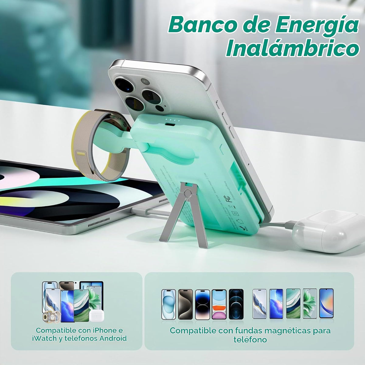 Cargador portátil magnético con cables integrados, estación de carg...