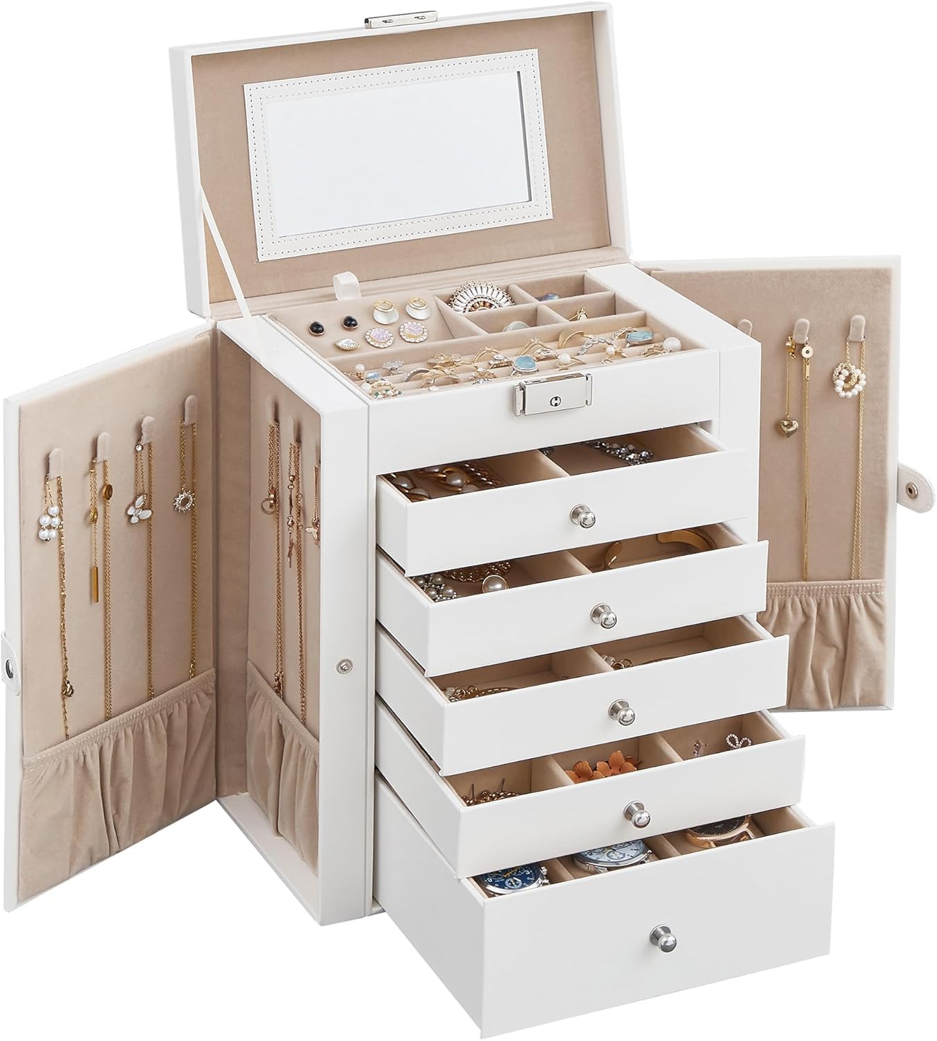 SONGMICS UJBC152W01 Caja organizadora de joyería de 6 capas con 5 c...