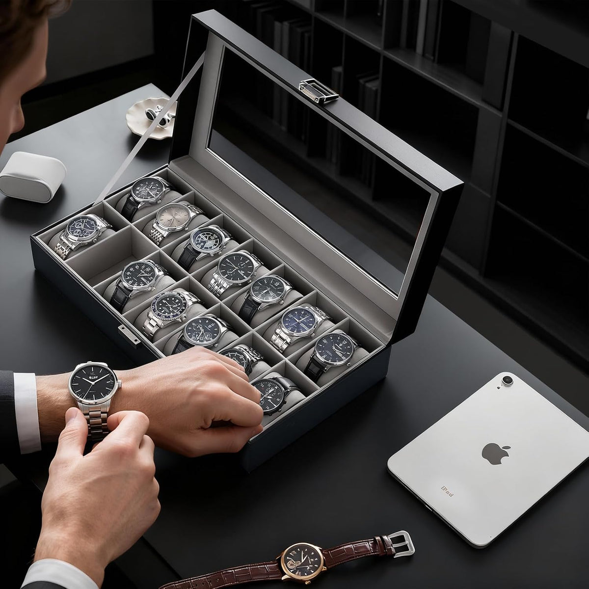 ProCase Caja de reloj para hombres, Organizador de caja de reloj co...