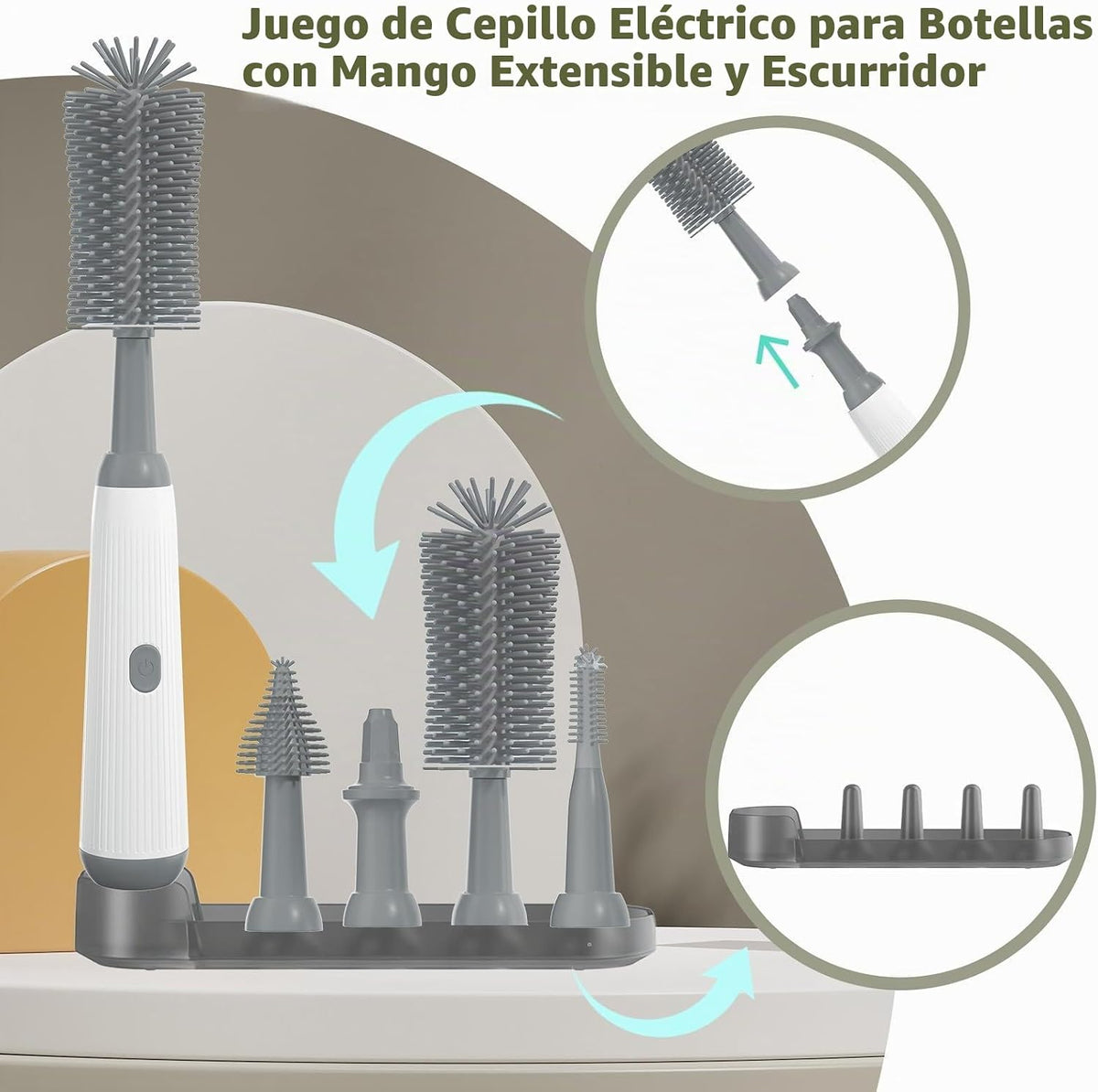 Limpiador eléctrico de cepillos para biberones con mango extendido...
