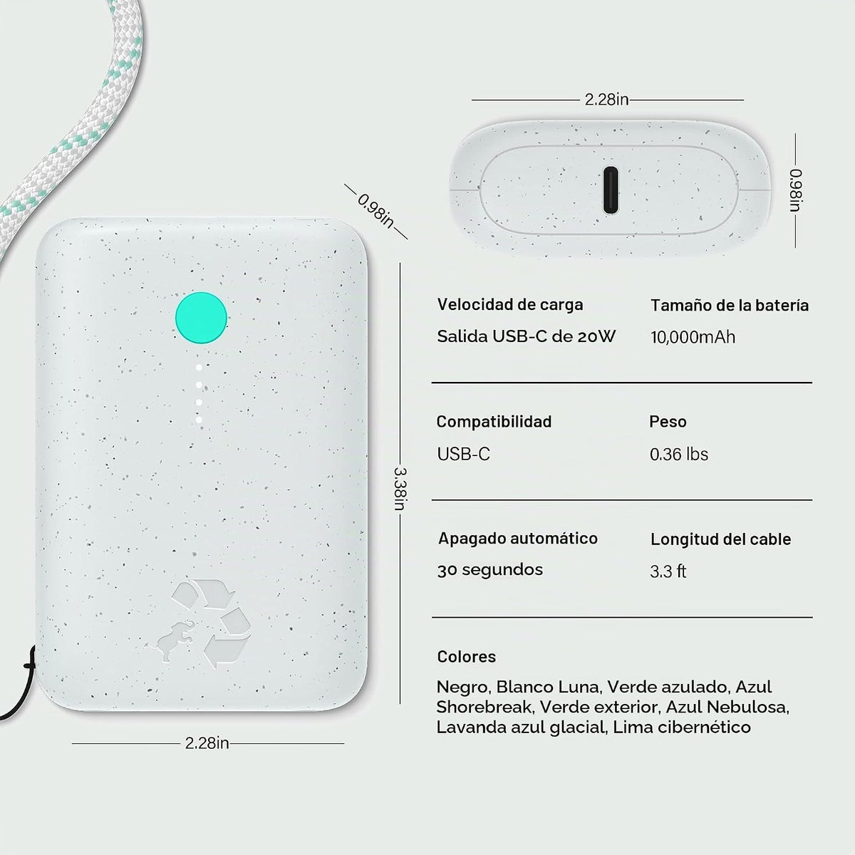 Nimble Champ Cargador Portátil, Batería Externa de 10,000mAh Carga...