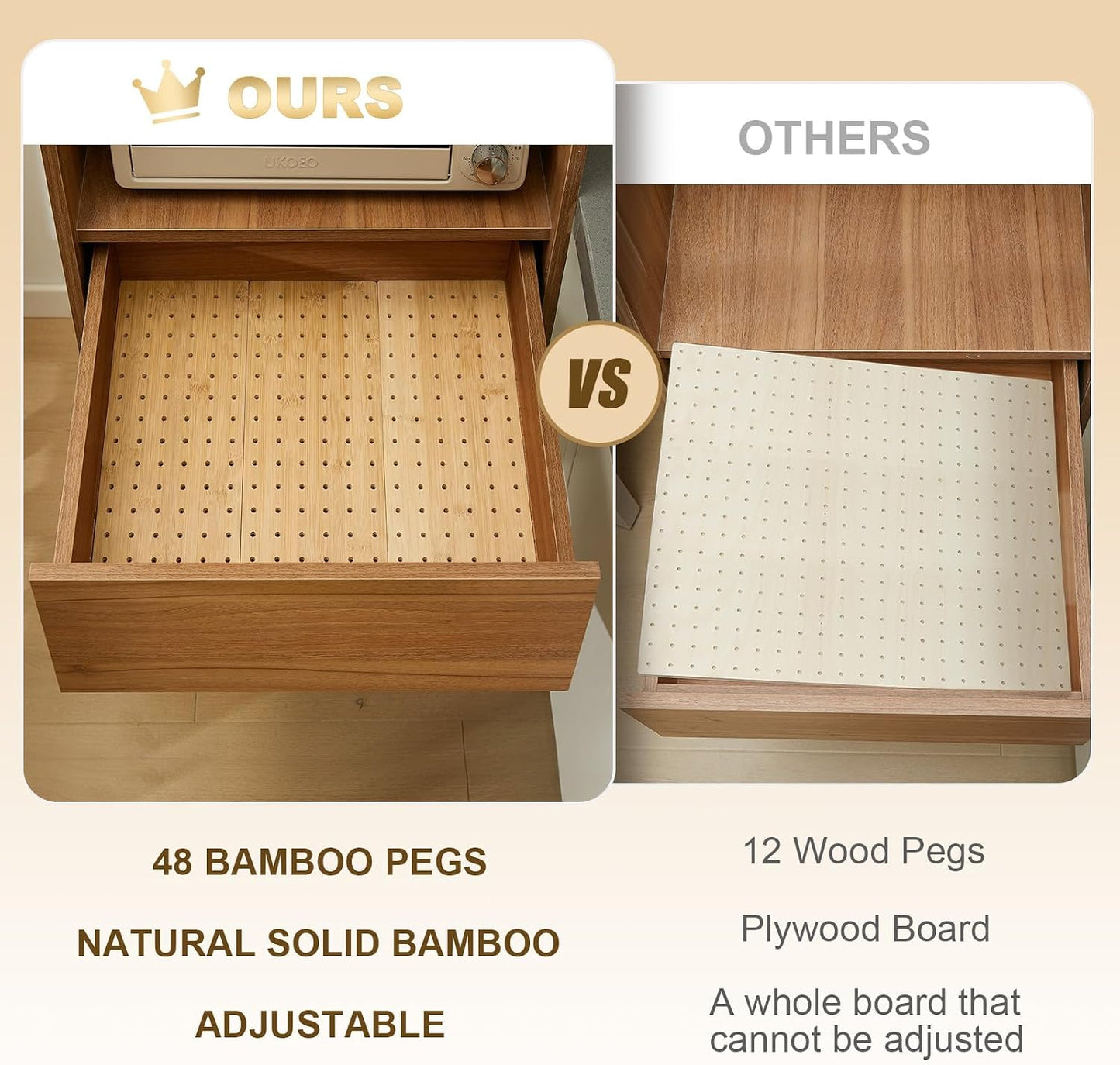 Kigley 6 organizadores de cajones de madera con 48 clavijas, sistem...