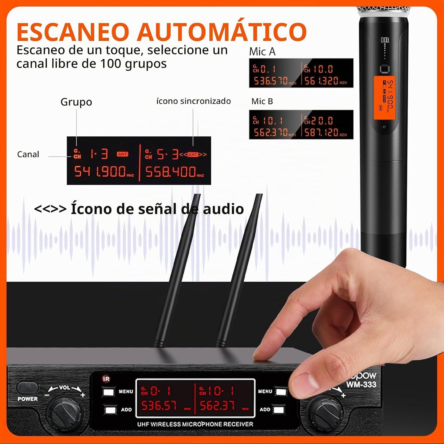 Innopow Sistema de micrófonos inalámbricos de 200 canales, set de m...