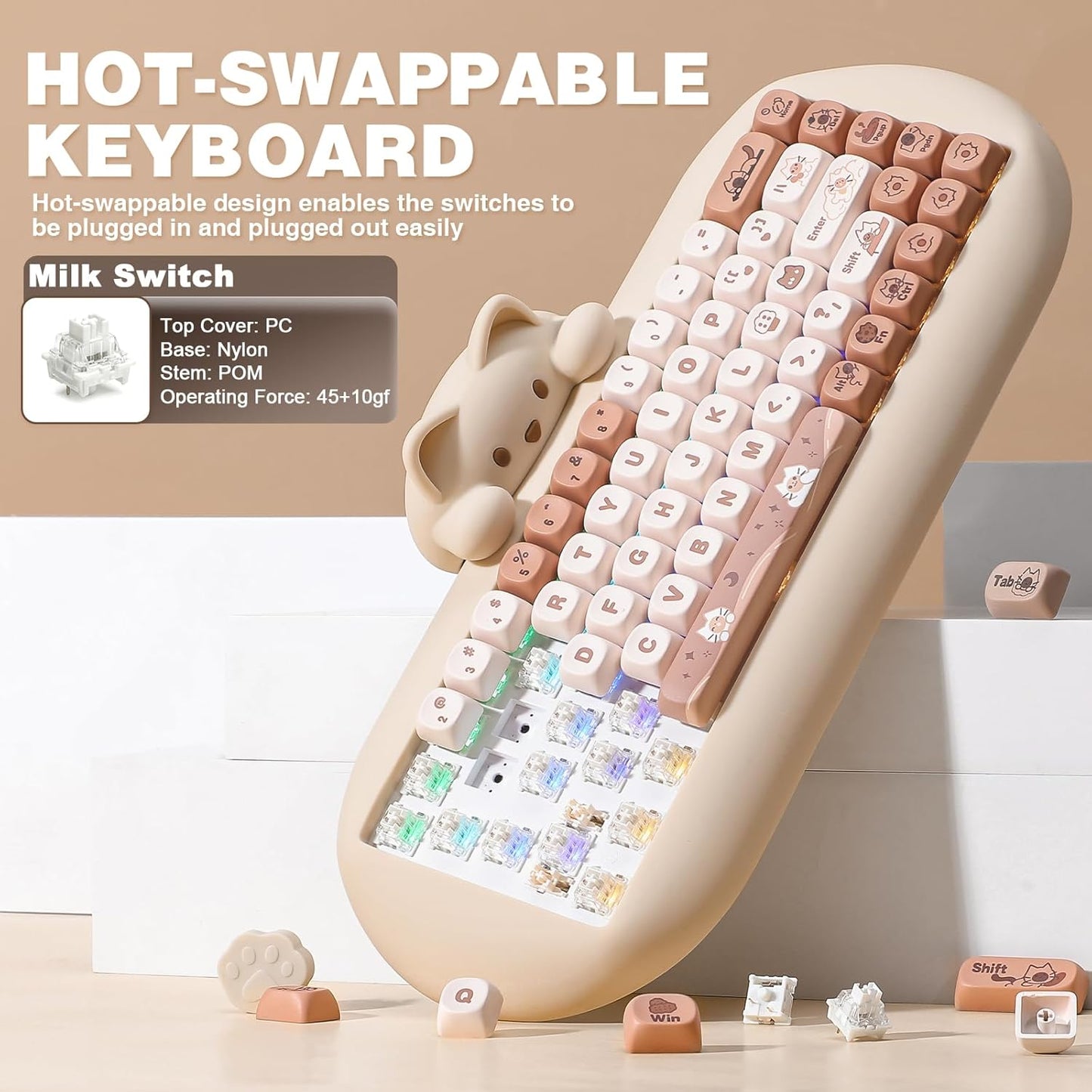YUNZII Teclado mecánico inalámbrico C68, distribución 65%, intercam...