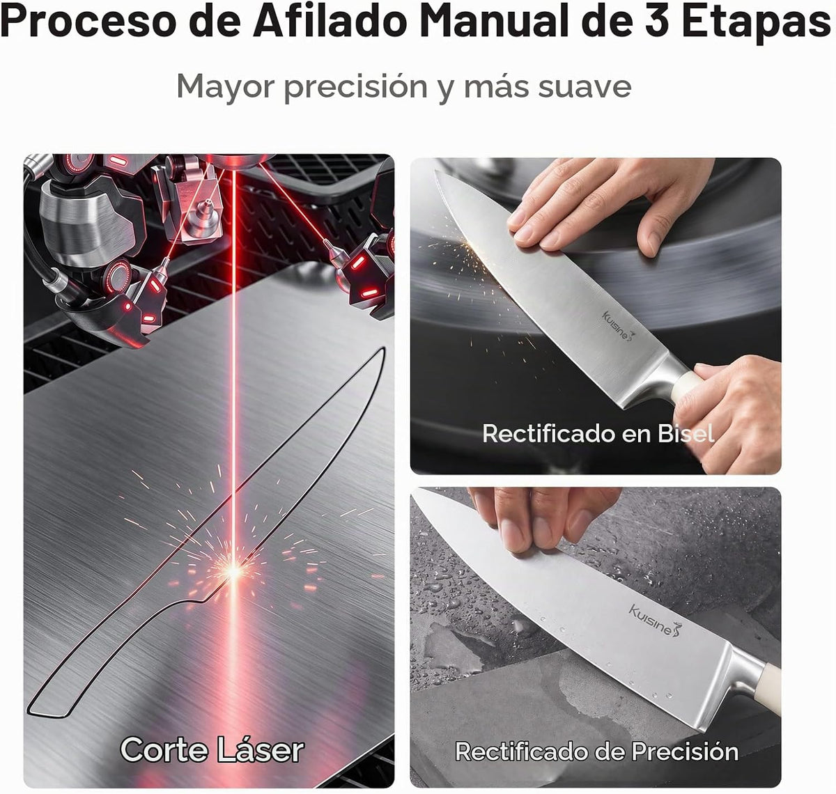 Juego de cuchillos de chef Kuisine, juego de cuchillos de acero ino...
