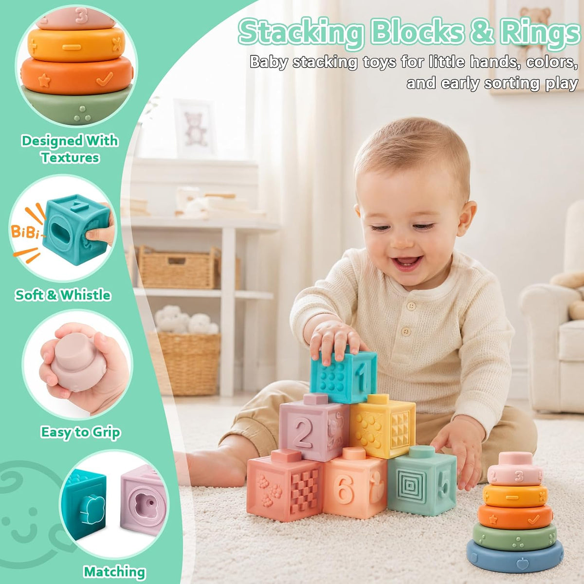 Plunack Montessori Toys - Juego de aprendizaje sensorial 6 en 1 | B...