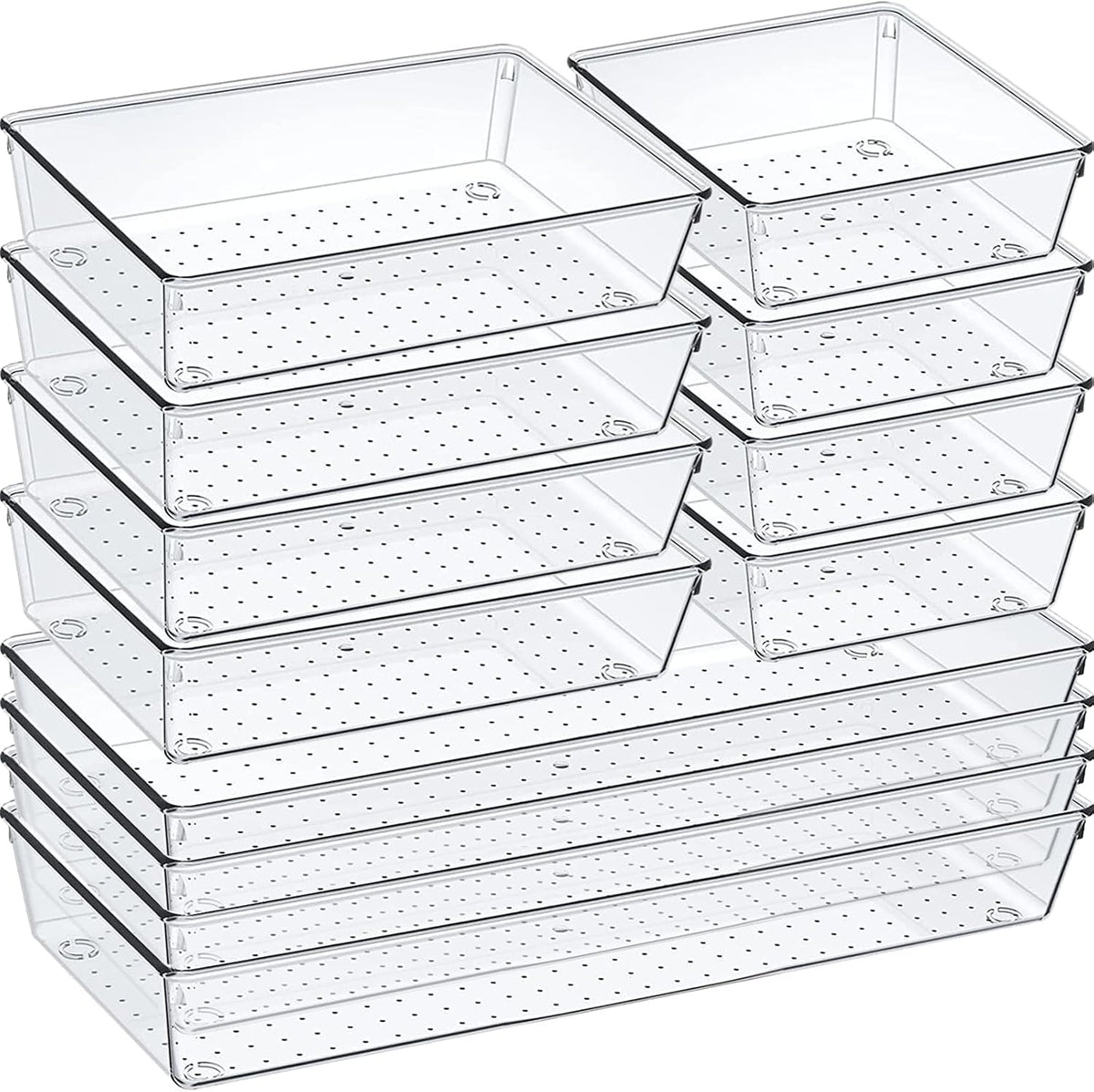 12 Pack de organizadores de cajones de plástico transparente, juego...