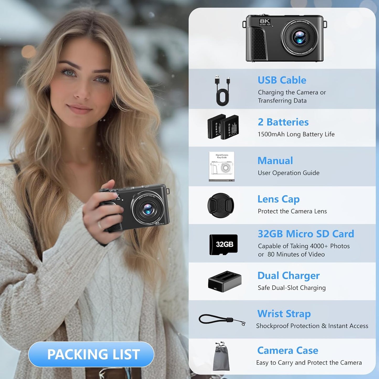 Cámara digital 8K para fotografía, cámara de vlogging para YouTube...