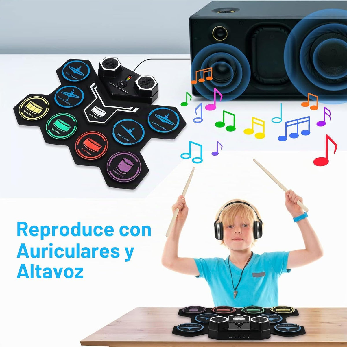 Conjunto de batería electrónica, Marrilley, 9 almohadillas con entr...