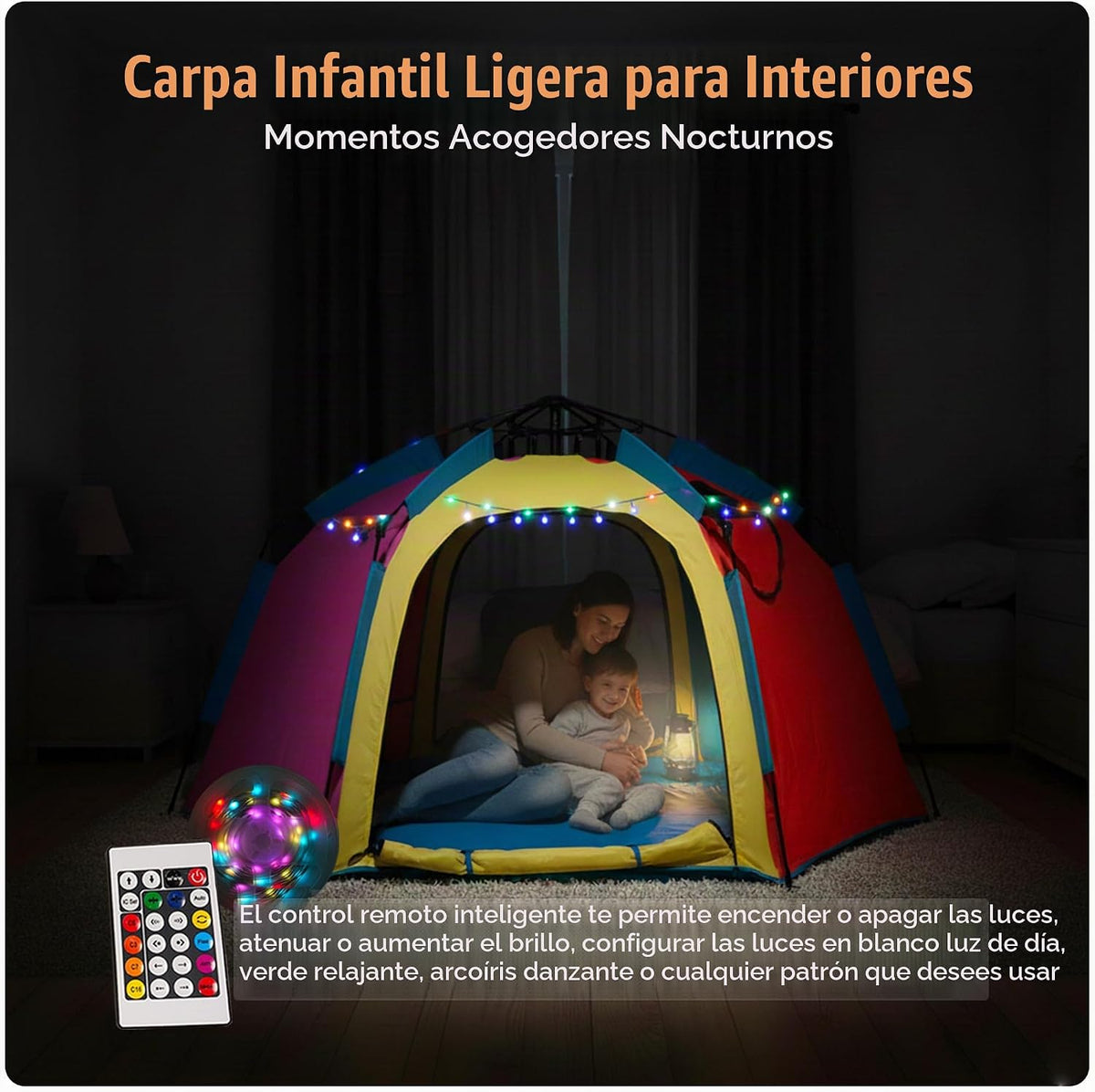 Tienda de campaña hexagonal portátil para niños con tira de luces L...