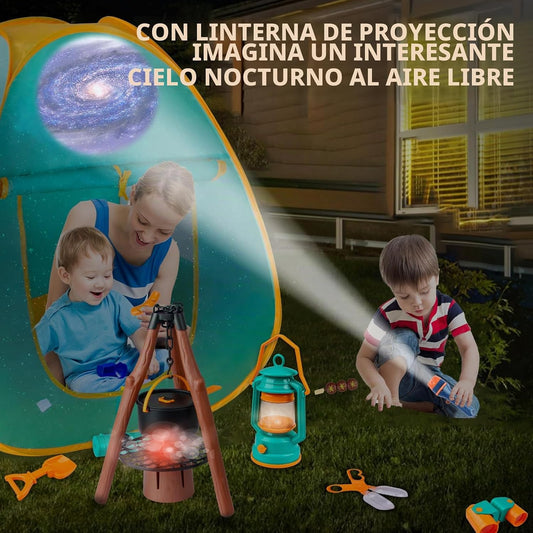 Qtioucp - Juego de campamento para niños de 50 piezas con mesa pleg...