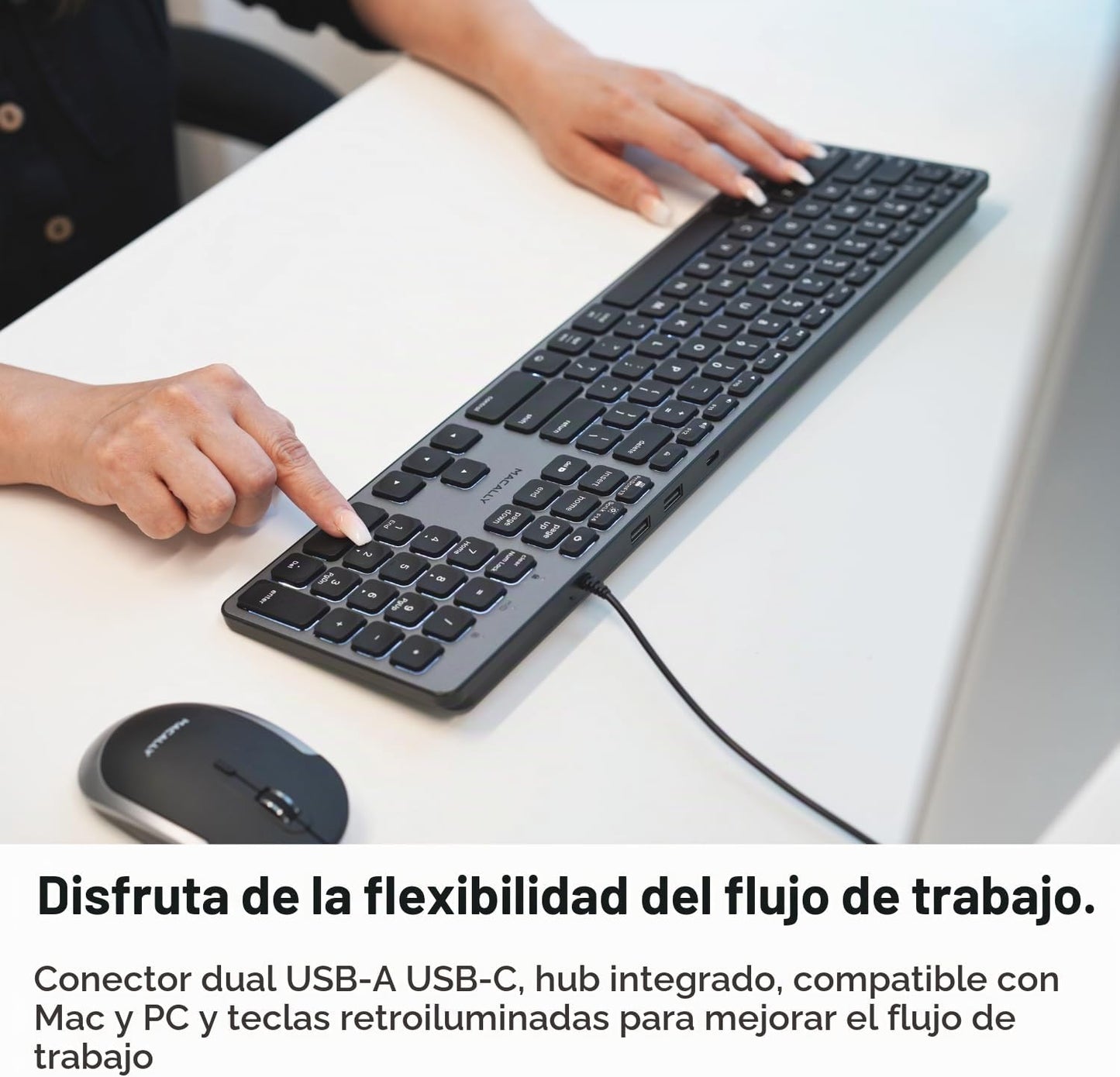 Teclado con cable Macally para Mac con Hub USB (2X USB-A \/ 1x USB-...
