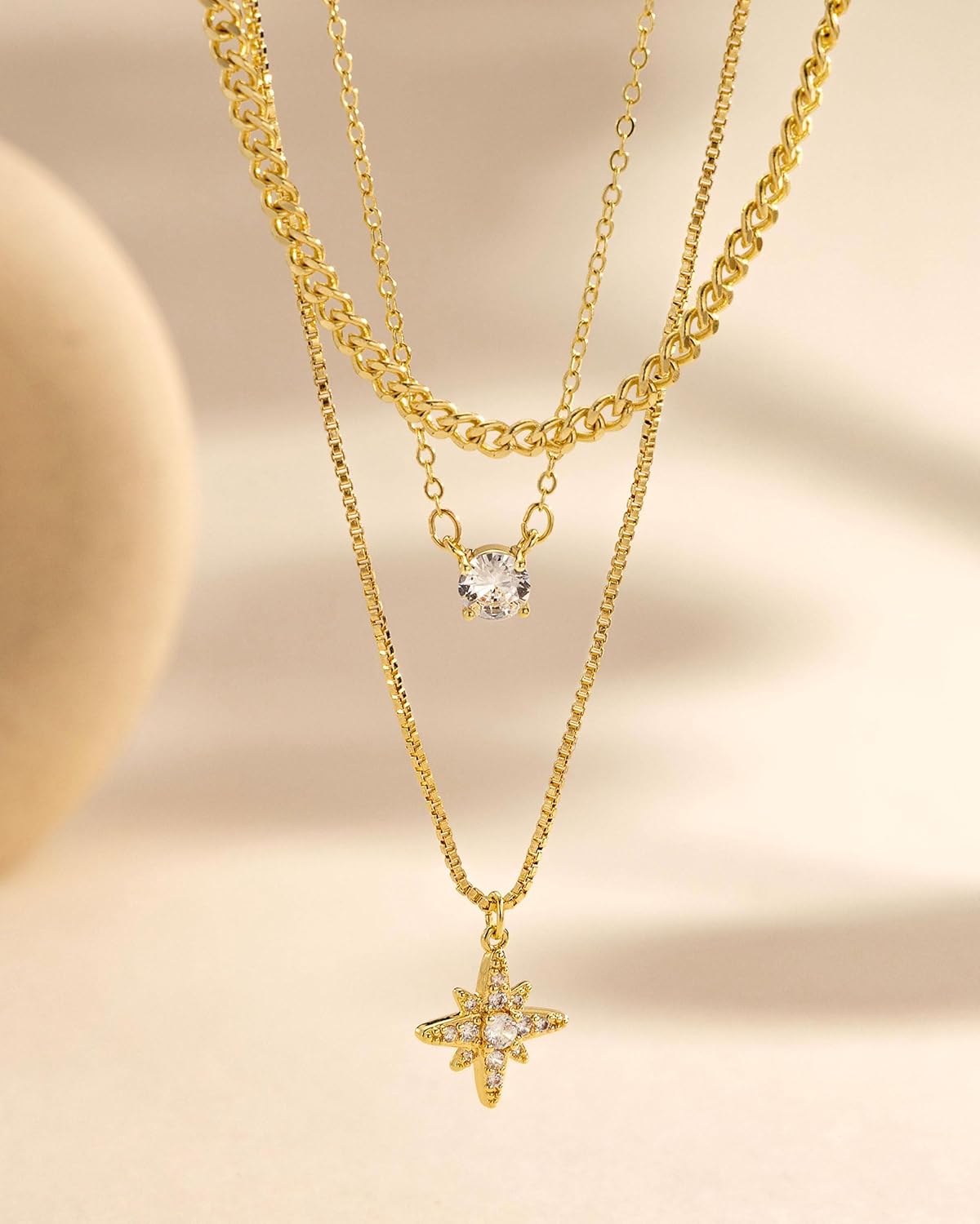 GUOKE Collares de oro en capas para mujer, chapado en oro de 14 qui...