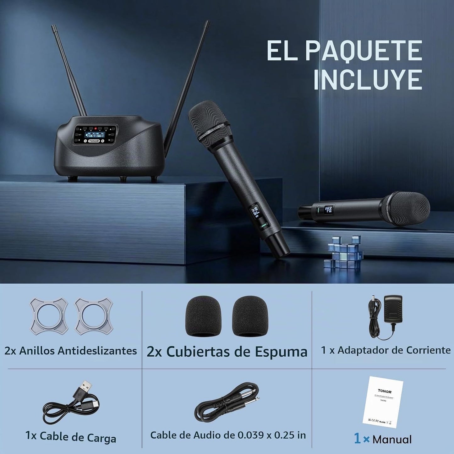TONOR Micrófonos inalámbricos Bluetooth, sistema de micrófono inalá...