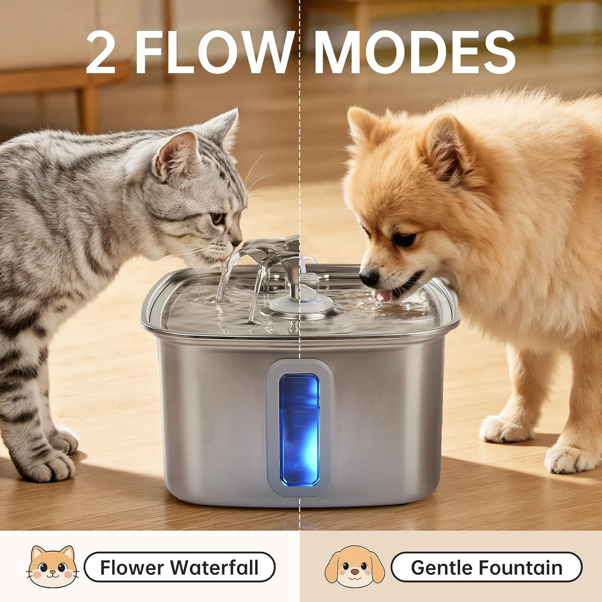 Veken Fuente de agua para gatos de acero inoxidable ganadora del pr...