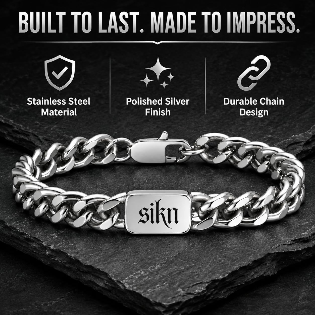 sikn Pulsera inspiradora de eslabones cubanos de acero inoxidable p...