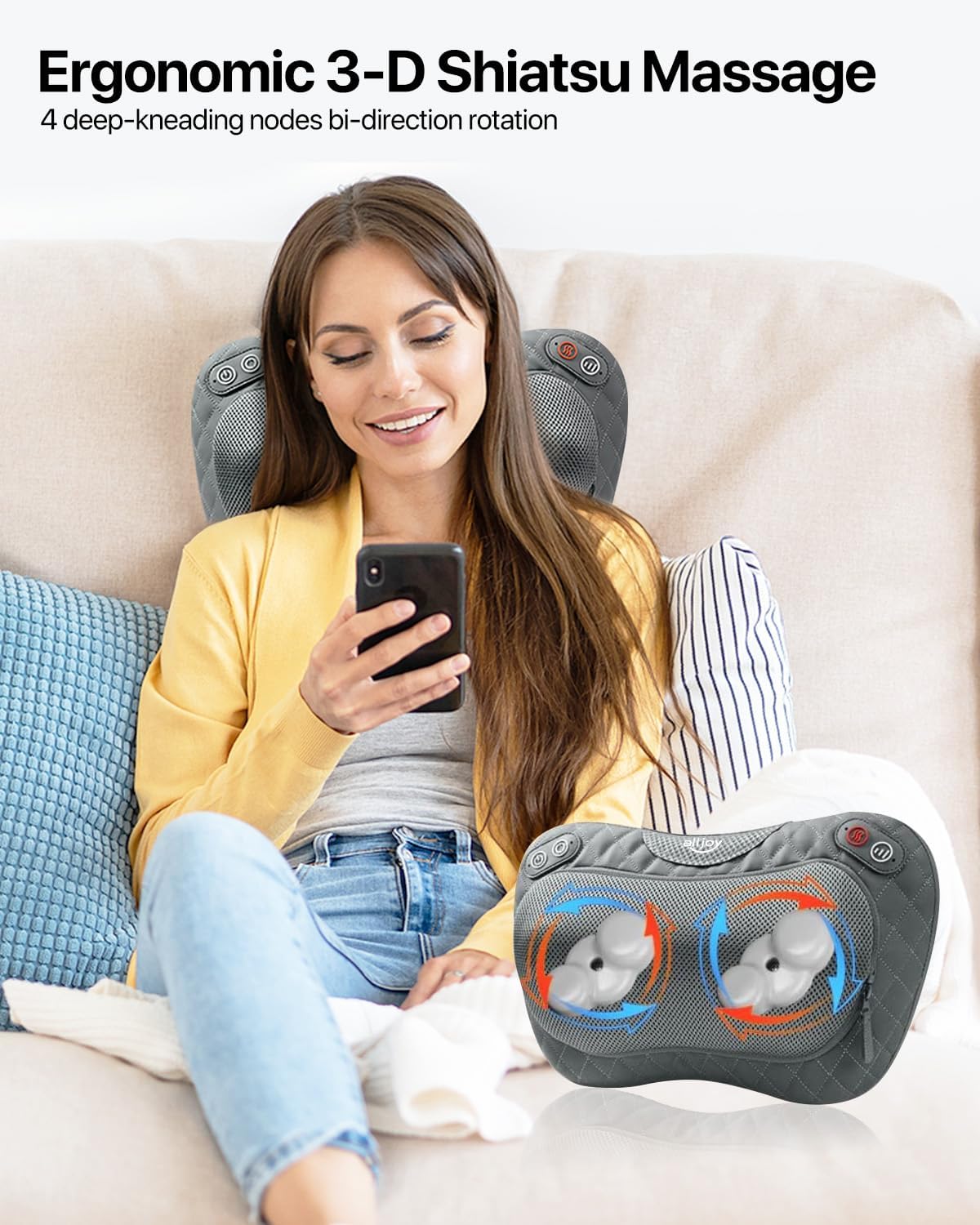 ALLJOY Masajeador Shiatsu inalámbrico de cuello y espalda con calor...