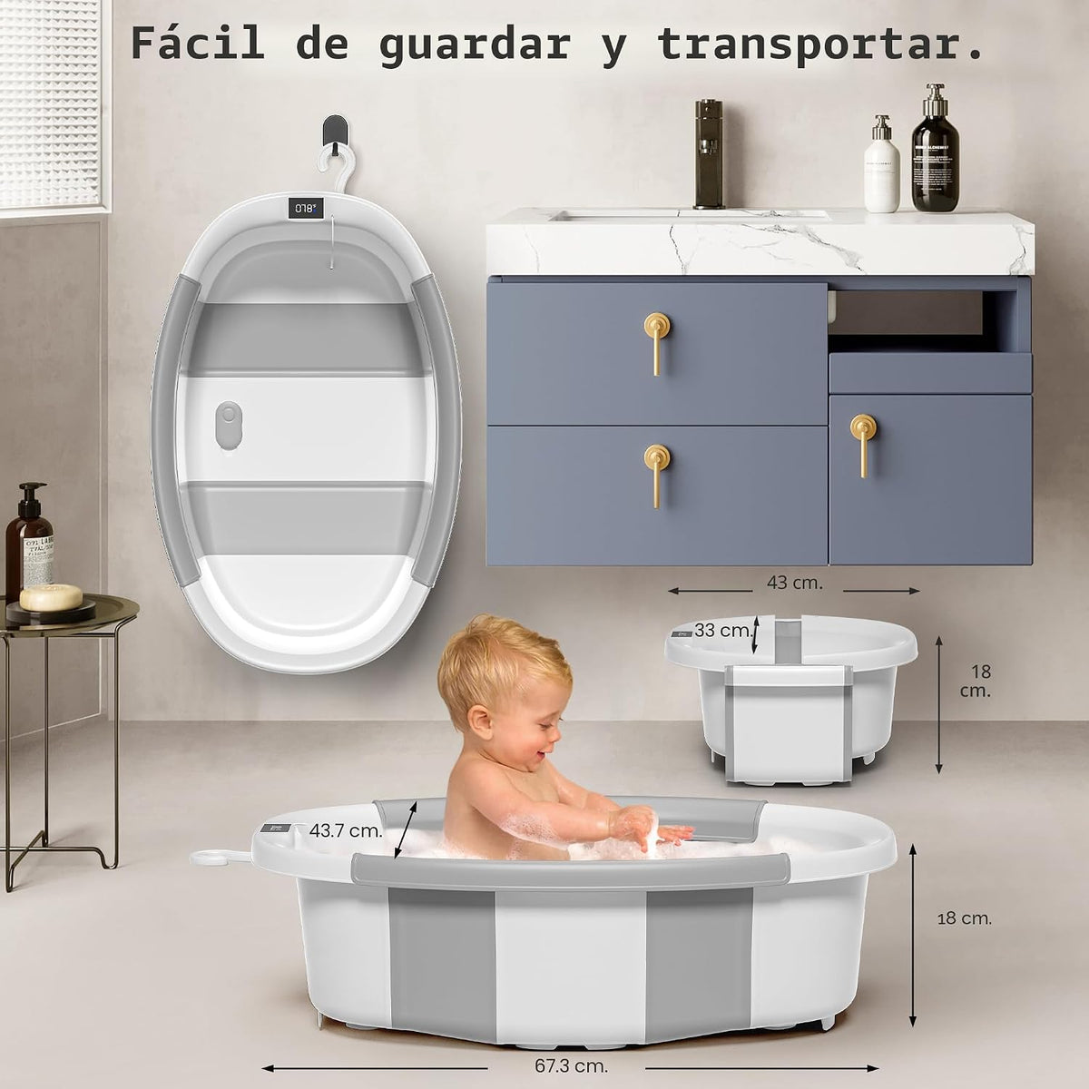 Himold Bañera plegable para recién nacidos a niños pequeños de 0 a...