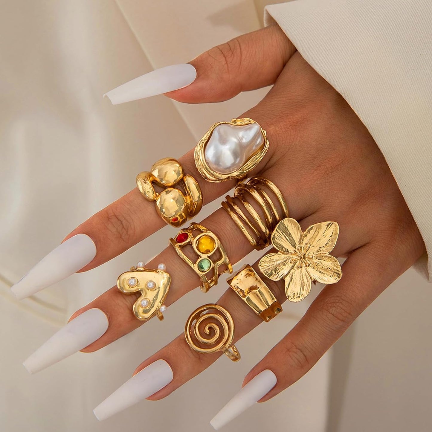 IQIC Anillos gruesos de oro para mujer, juego de anillos de plata a...
