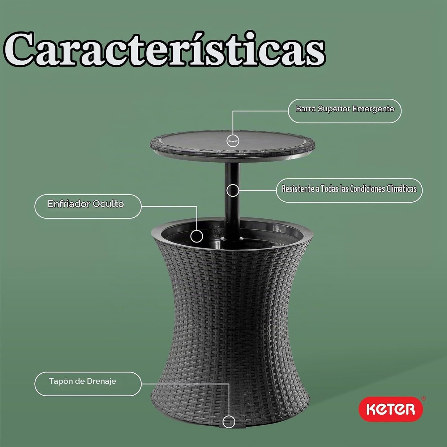Keter Pacific Cool Bar Muebles de patio al aire libre y mesa auxili...